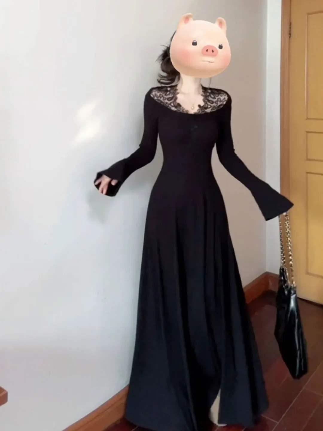 

Вязаное кружевное платье Hebe с открытыми плечами, приталенное, красивое зимнее длинное платье с V-образным вырезом для офиса и свиданий