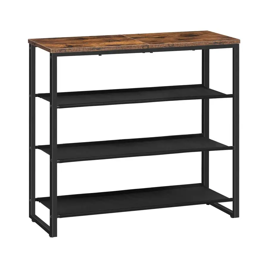 

Стеллаж для обуви, 4-ярусный органайзер для хранения обуви с 3 полками из ткани Оксфорд и верхней панелью, вмещает 12-16 пар обуви для прихожей и