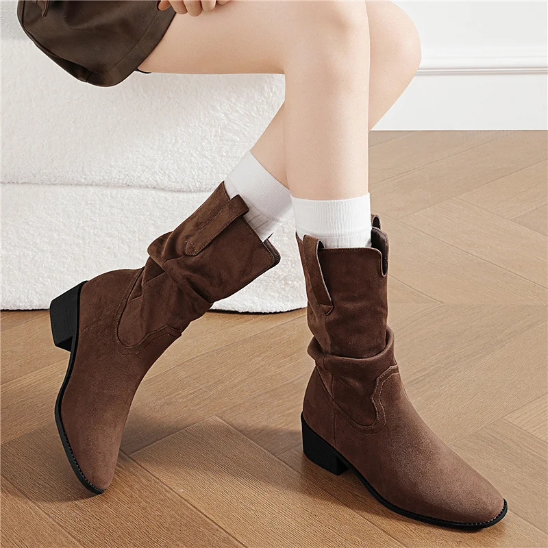 

2025 New Short Riding Boots with Built-in Height for Women Chunky Boots Women's Slim Short Boots