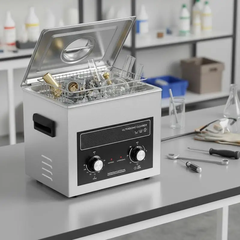 Ultrasonic Washing Equipment 10L For Laboratory Instruments, Automotive Components, Mechanical Parts, 240W Power Digital Timer Heating Element Cleaning Basket Included Professional Cavitation Device Heavy Duty Industrial Grade Tank Tuning Mode Utilit