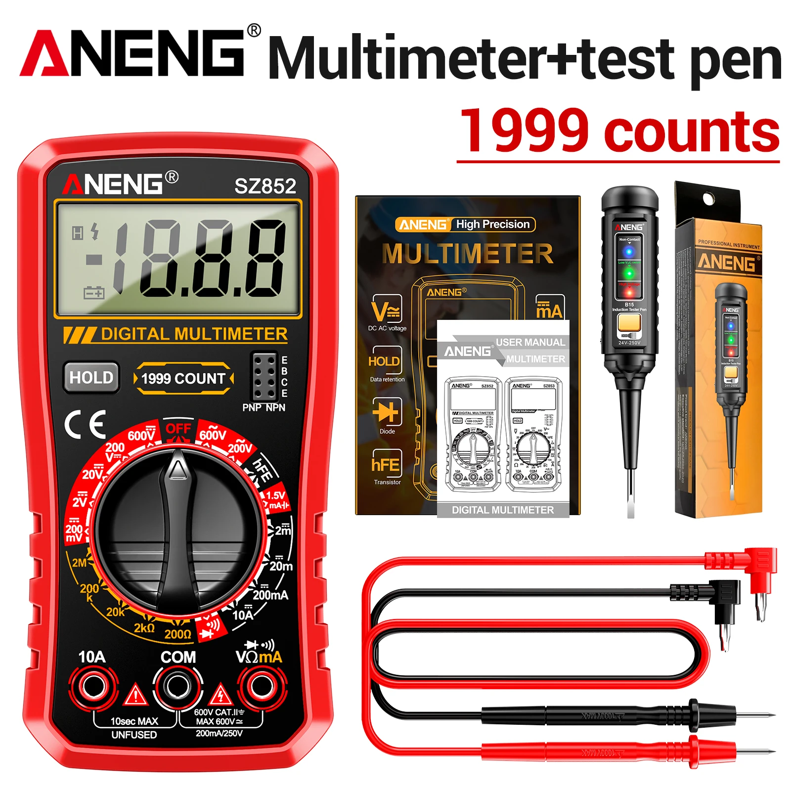 ANENG SZ852 Digitale Multimeter 1999 Afschrijvingen AC DC Spanning Stroom Weerstandstester Gratis Cadeau B15 Spanningsmeter Elektricien