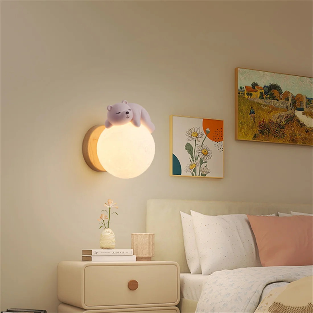 Children Puppy Astronaut Moon Ball Led Wall Lamp Kids Bedroom Bedside Night Light Nursery Corridor Stairs Dining Room Sconces