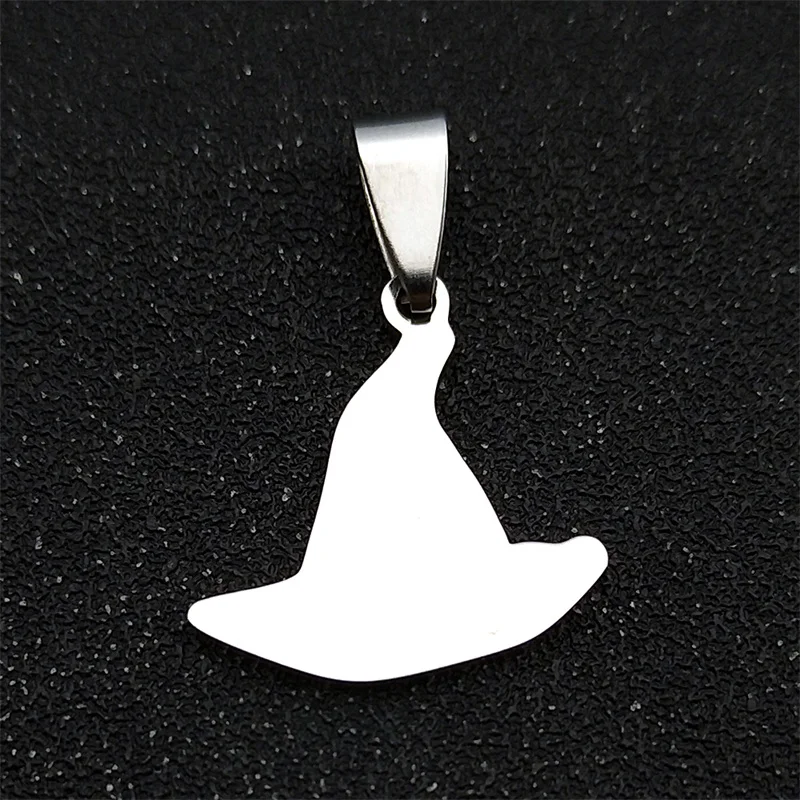 5PCS Basic Witch Witches Hat Pendant for Women Men Stainless Steel Silver Color Halloween Charms DIY Handmade Accessory Jewelry