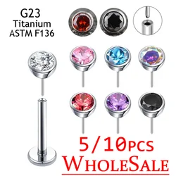 Wholesale G23 Titanium Push-in style 5mm Zircon Earrings Nose Piercing Lip Studs Labret Nose Ring Body Jewelry For Women