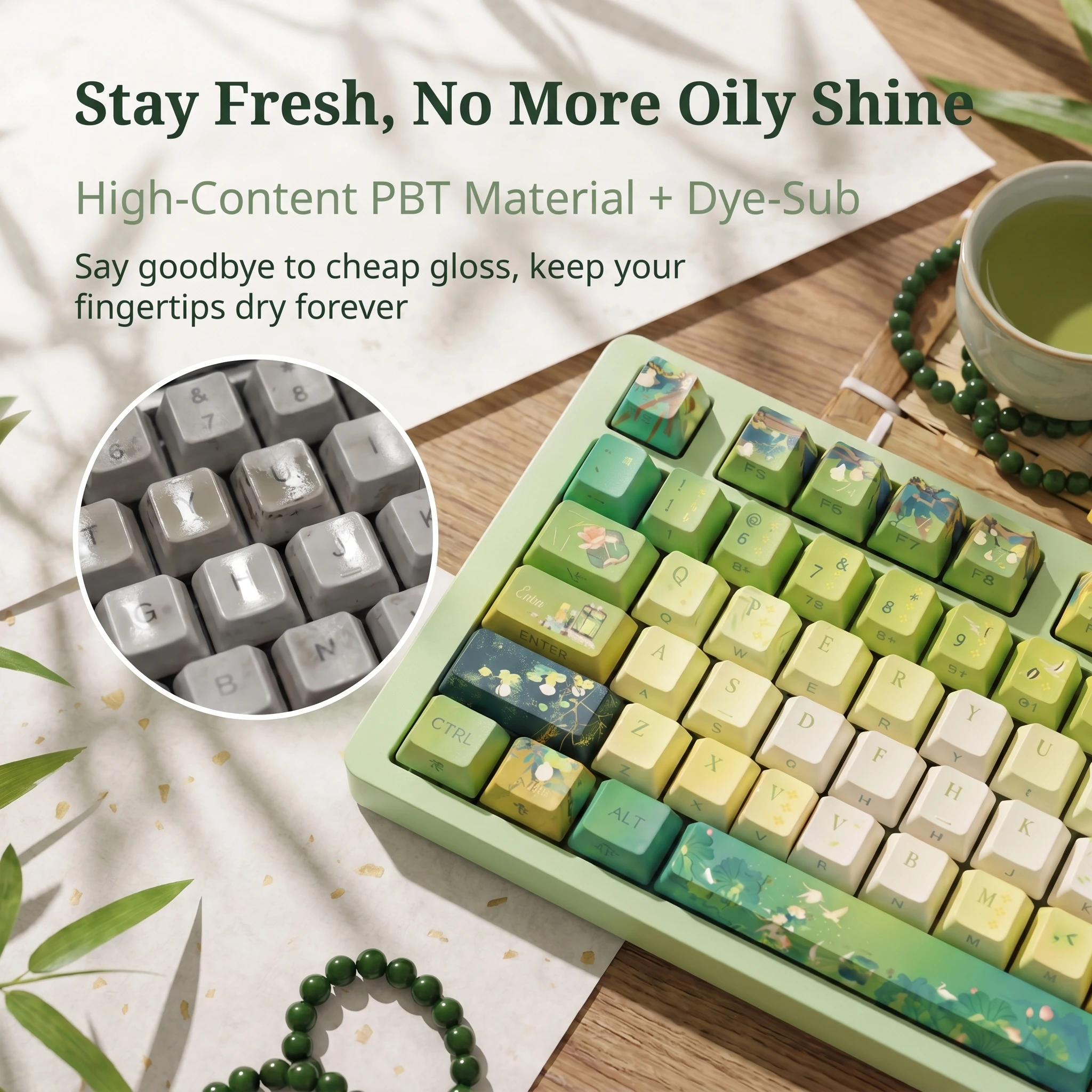 Kawaii Matcha Green Tea Cherry Profile Keycaps (120 Keys)