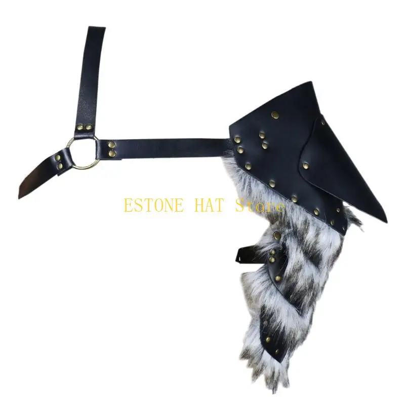 49MF Men's Furry Trim PU ombro Armadoras para entusiastas medievais e evento fantasia