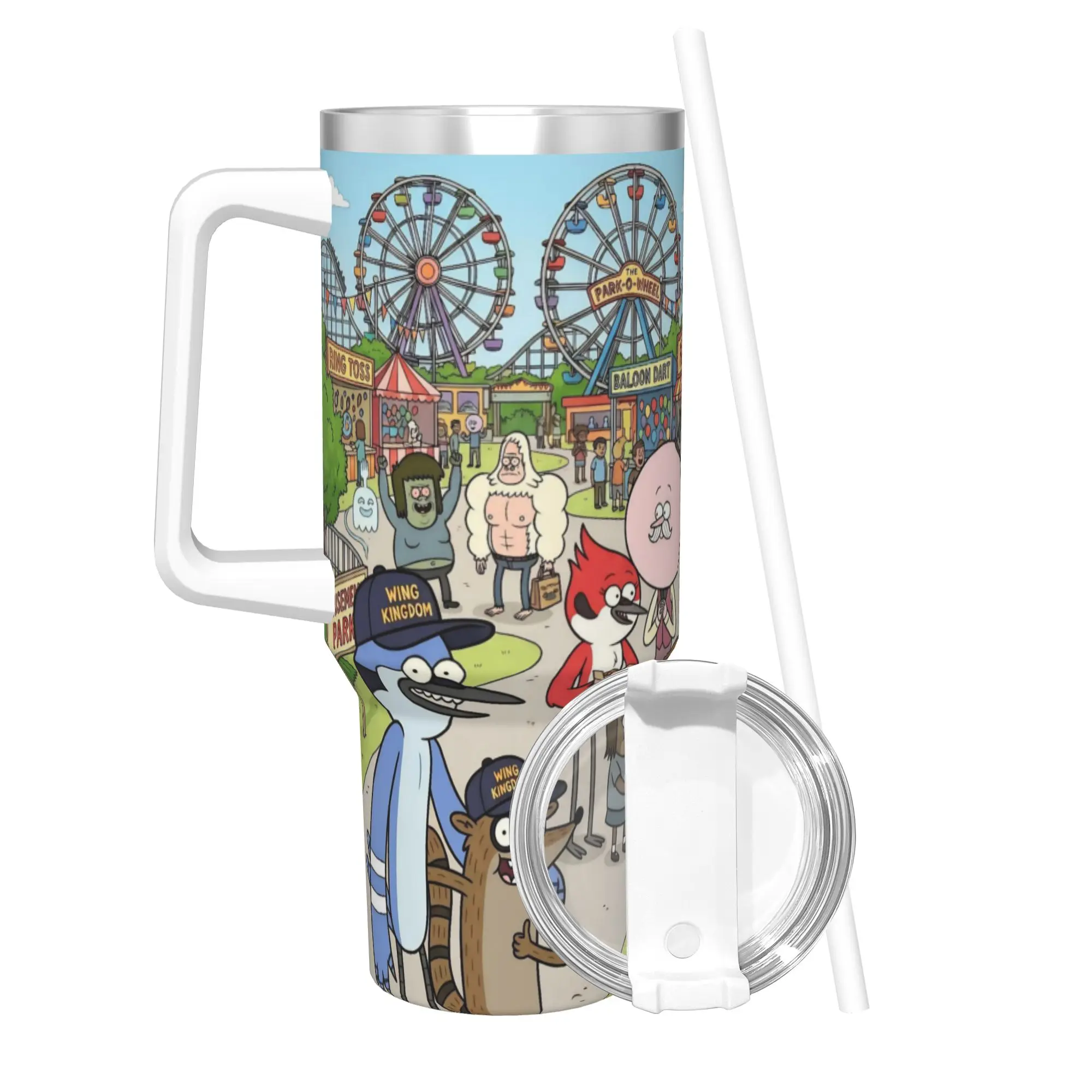 Regulars Show Cartoon Character Tumbler With Straw  Stainless Steel Travel Mug Double Wall Vacuum Insulated for Cold Or Hot 40oz