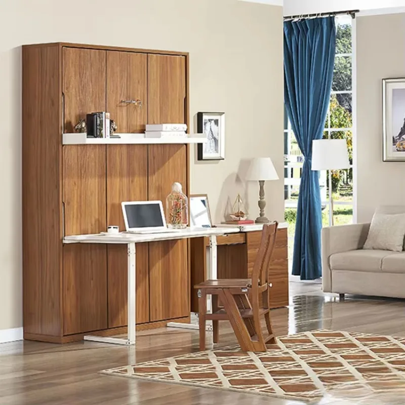 

#c Smart bed fittings folding wooden wall bed Hardware with Double shelf Without mattress and framework