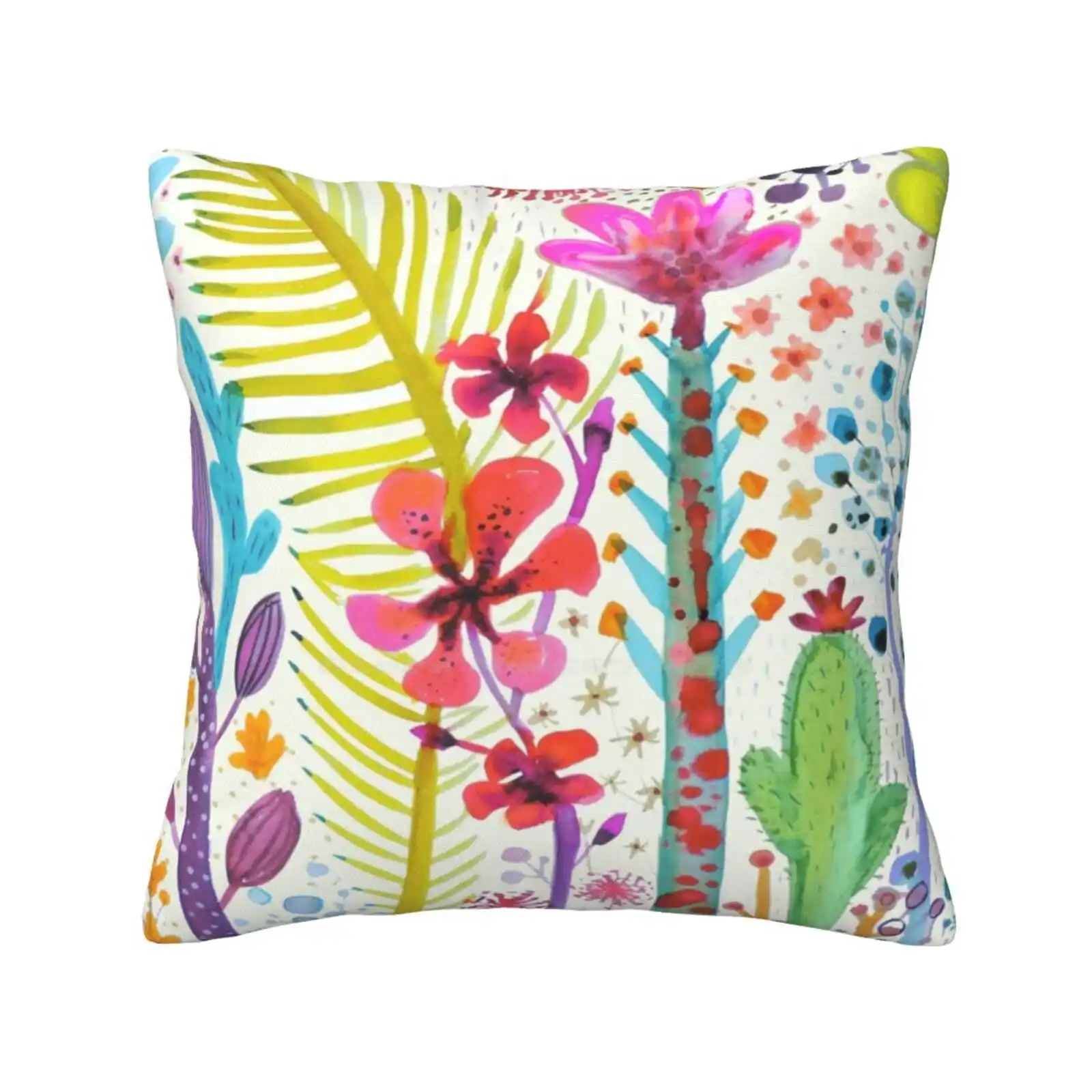 Mighty Jungle Home Sofa Car Waist Throw Pillowcase Watercolor Floer Tropical Cactus Cactis Colorful Vibrant Cool Modern