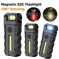 Magnetic EDC LED Pocket Flashlight USB Rechargeable Flat Flashlight 180 Degree Rotating Head Compact Torch 800mAh waterproof
