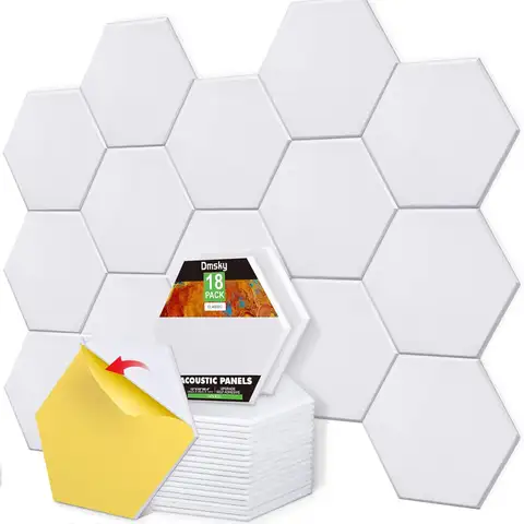 18 Pack Self-Adhesive Acoustic Panels, White Hexagonal Design, Soundproof Wall Panels for Home Office Decoration