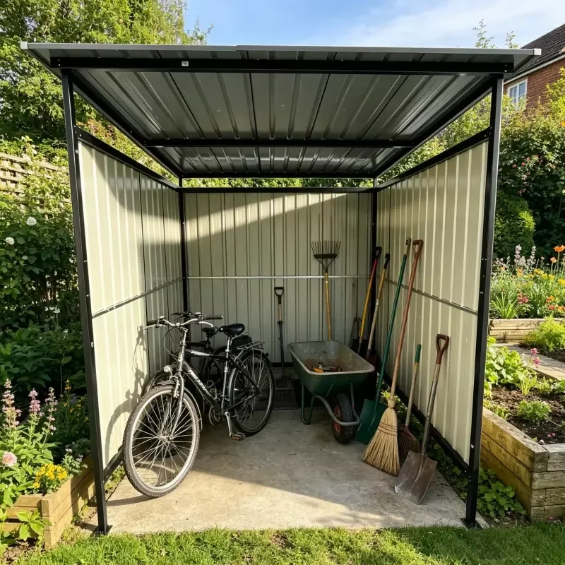 Galvanized Steel Metal Outdoor Waterproof Storage Shed for Garden Tools Storage Black Double Door