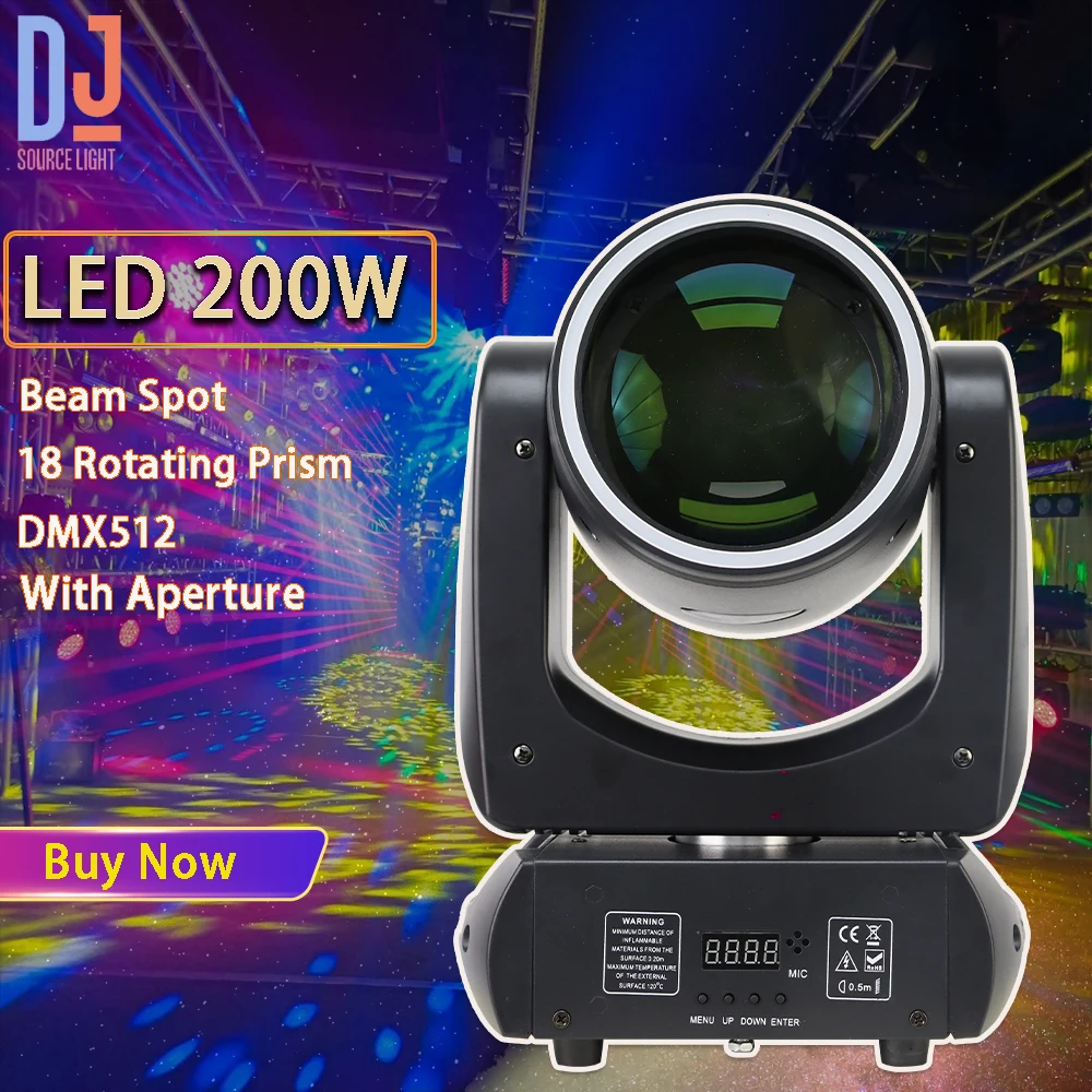 Stage Lights 200W LED Beam Spot Moving Head Light With Aperture 18 Rotating Prism DMX512 DJ Disco Party Stage Lighting Effect