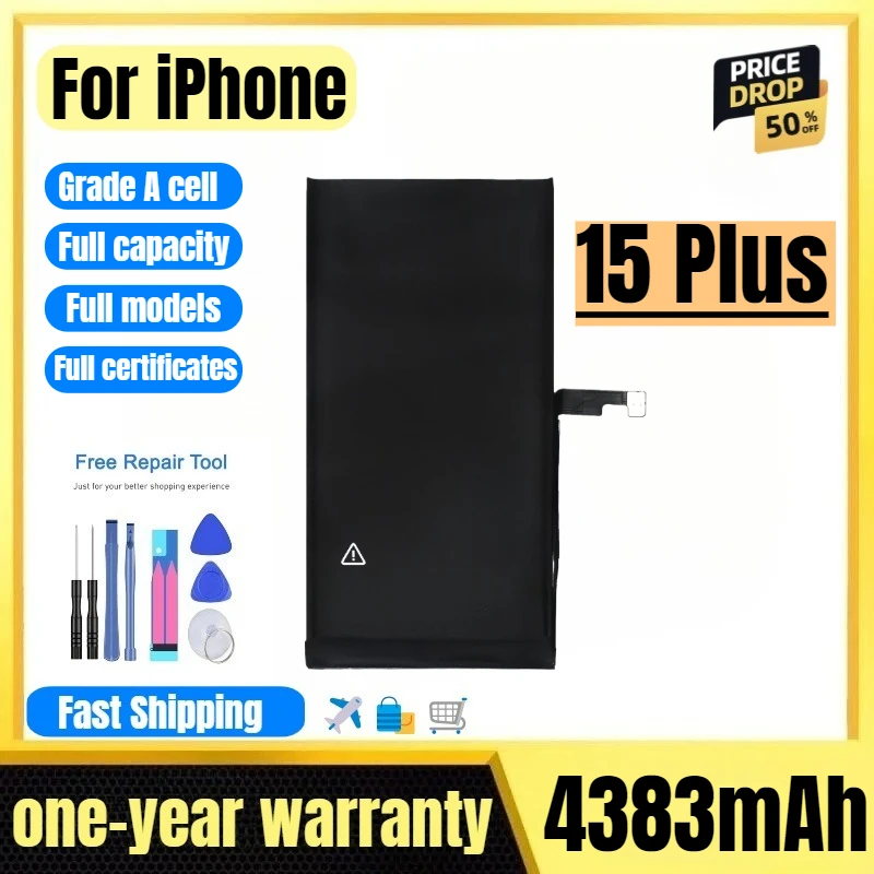 

A3093/A3096 for IPhone15 Plus Mobile Phone Battery High Quality High Capacity Battery Replacement Bateria Grade A Cell with Tool