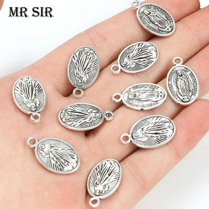 20pcs Religious Virgin of Guadalupe Charms Antique Silver Color Church Mary Amulet Pendants Christ Jesus Jewelry DIY Accessories