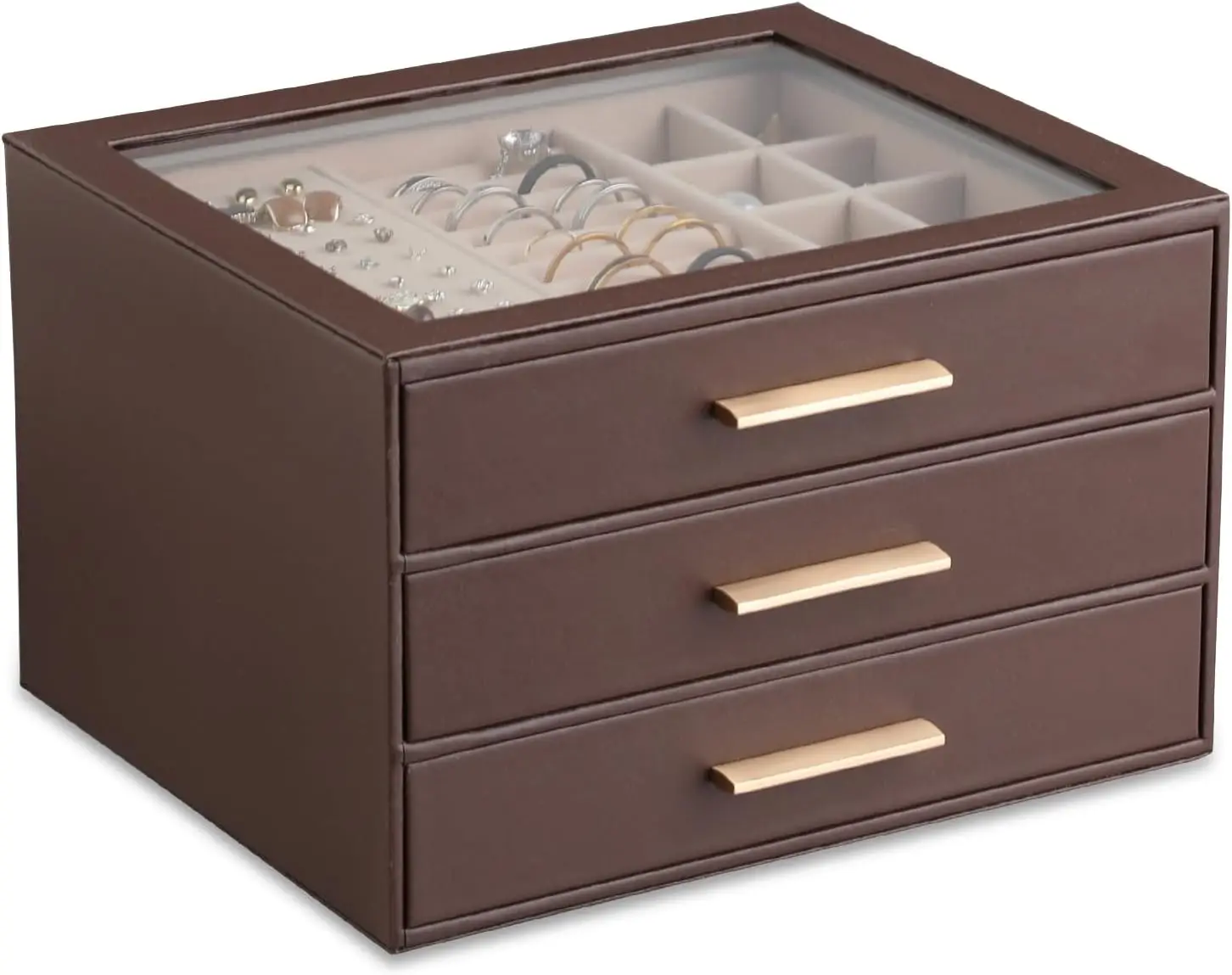 

Clear Lid Jewelry Box,3-Layer Jewelry Organizer with Drawer,PU Leather Jewelry Organizers and Storage,Jewelry Boxes for