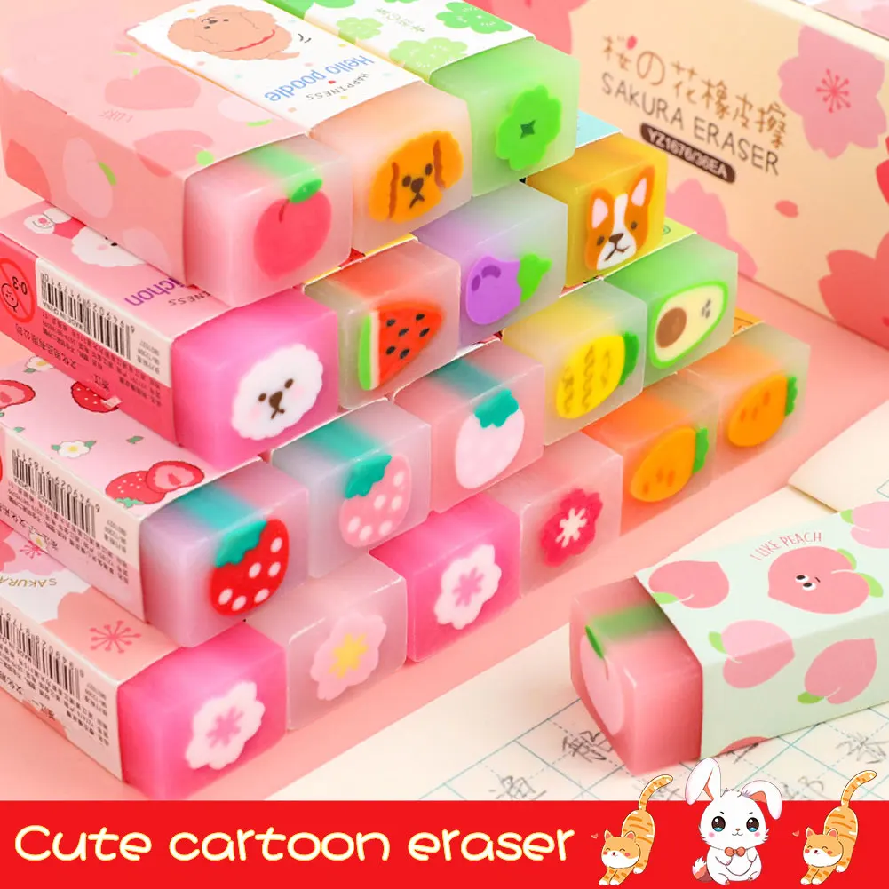 1PC Cute Fruit Pencil Eraser Creative Student Writing Drawing Rubber Pencil Eraser Novelty School Supplies Kawaii Stationery