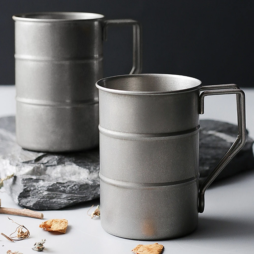 Retro Old Coffee Water Cup Industrial Style Oil Barrel Mug Outdoor Camping Picnic Beer Mug Drinking Utensils Stainless Steel