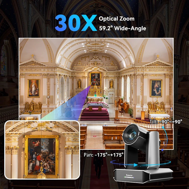 Get Broadcast Grade 4K60 30x PTZ Camera and Video Mixer Switcher Bundle for Church Conference Live Streaming, All in One Setup