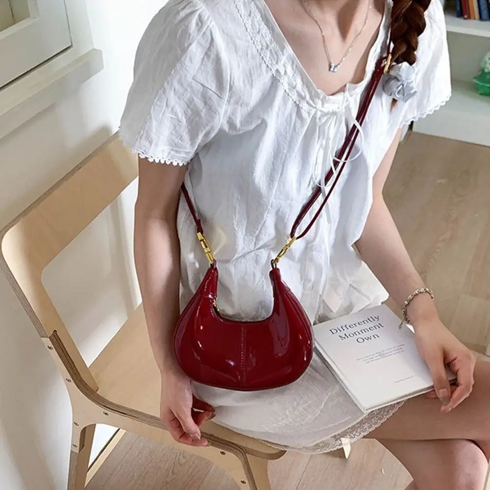 

Trendy Solid Color Half-moon Crescent Bag Simple Versatile Pu Leather Handbag Leisure Y2k Women's Coin Purses Girls