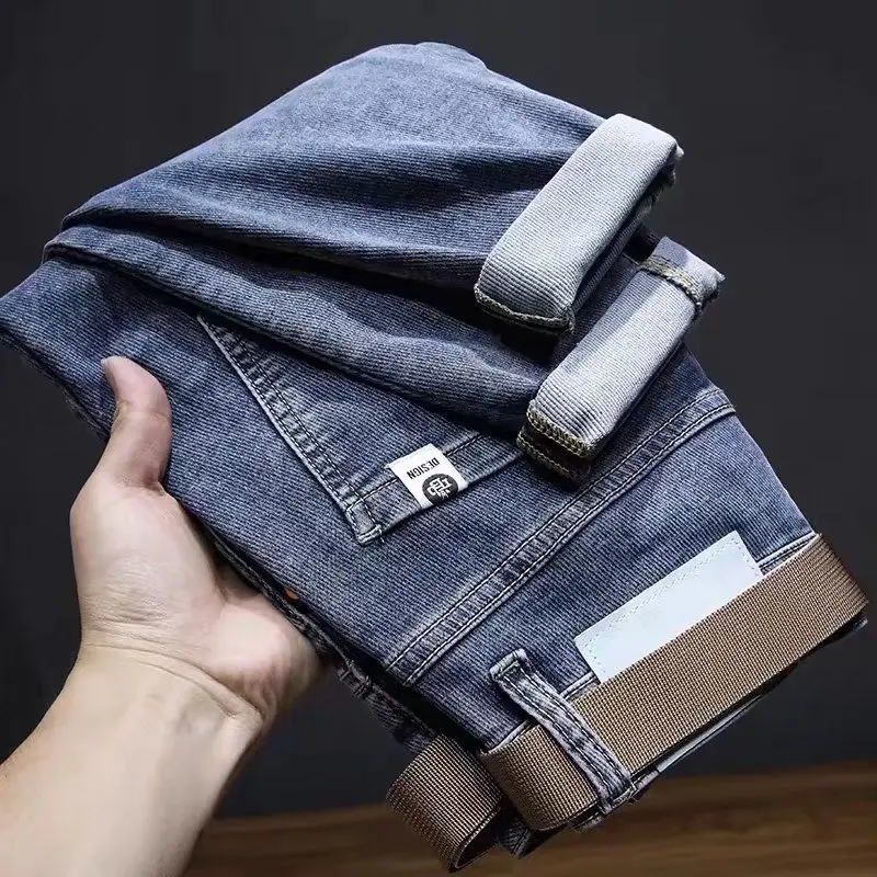 

Blue ey Men's Jeans Trendy Brand Korean Sle Versatile High Elastic Slim Fit Long Pants Breathable Cotton Stretch Denim