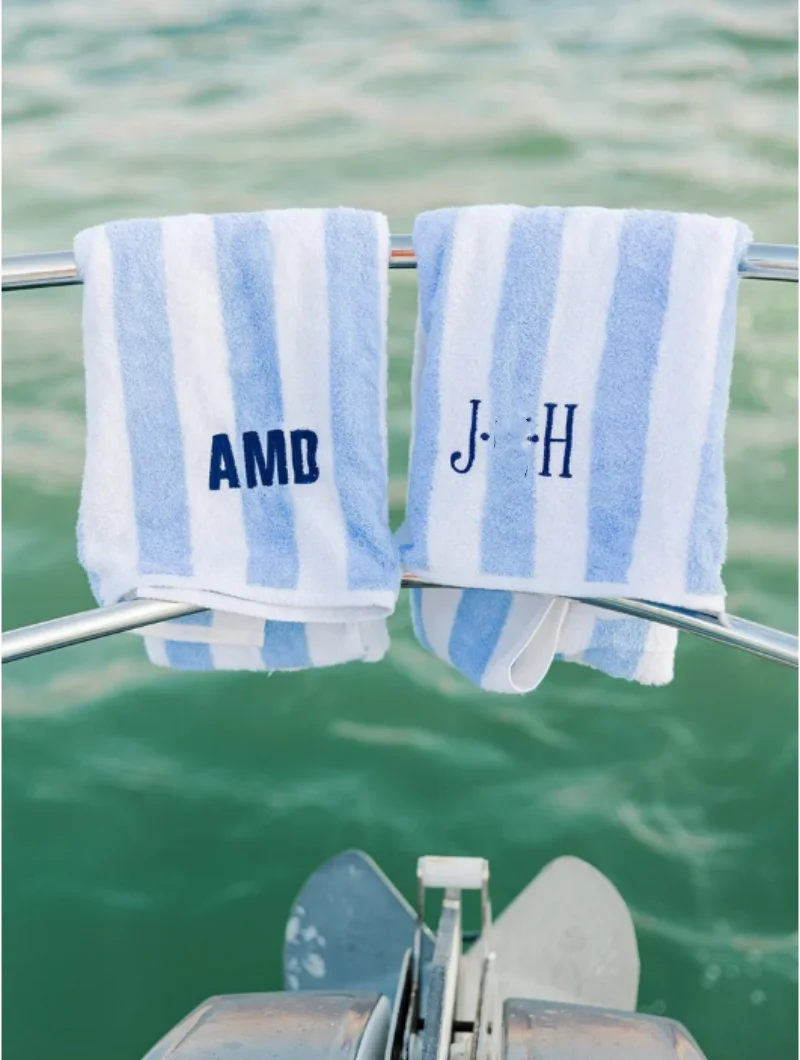 Personalized Beach Towel Embroidered Name Women's Bath Towel Men's Yacht Towel Striped Coral Velvet Bath Towel