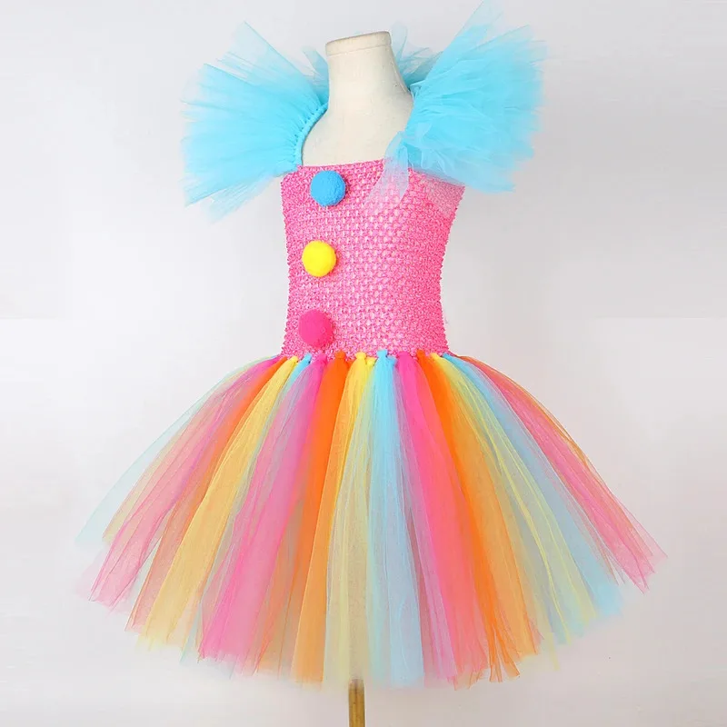 Rainbow Circus Clown เครื่องแต่งกายสําหรับสาวตลก Joker คอสเพลย์ Tutu ชุดเด็ก Carnival ฮาโลวีนชุดเด็ก Fany เสื้อผ้า