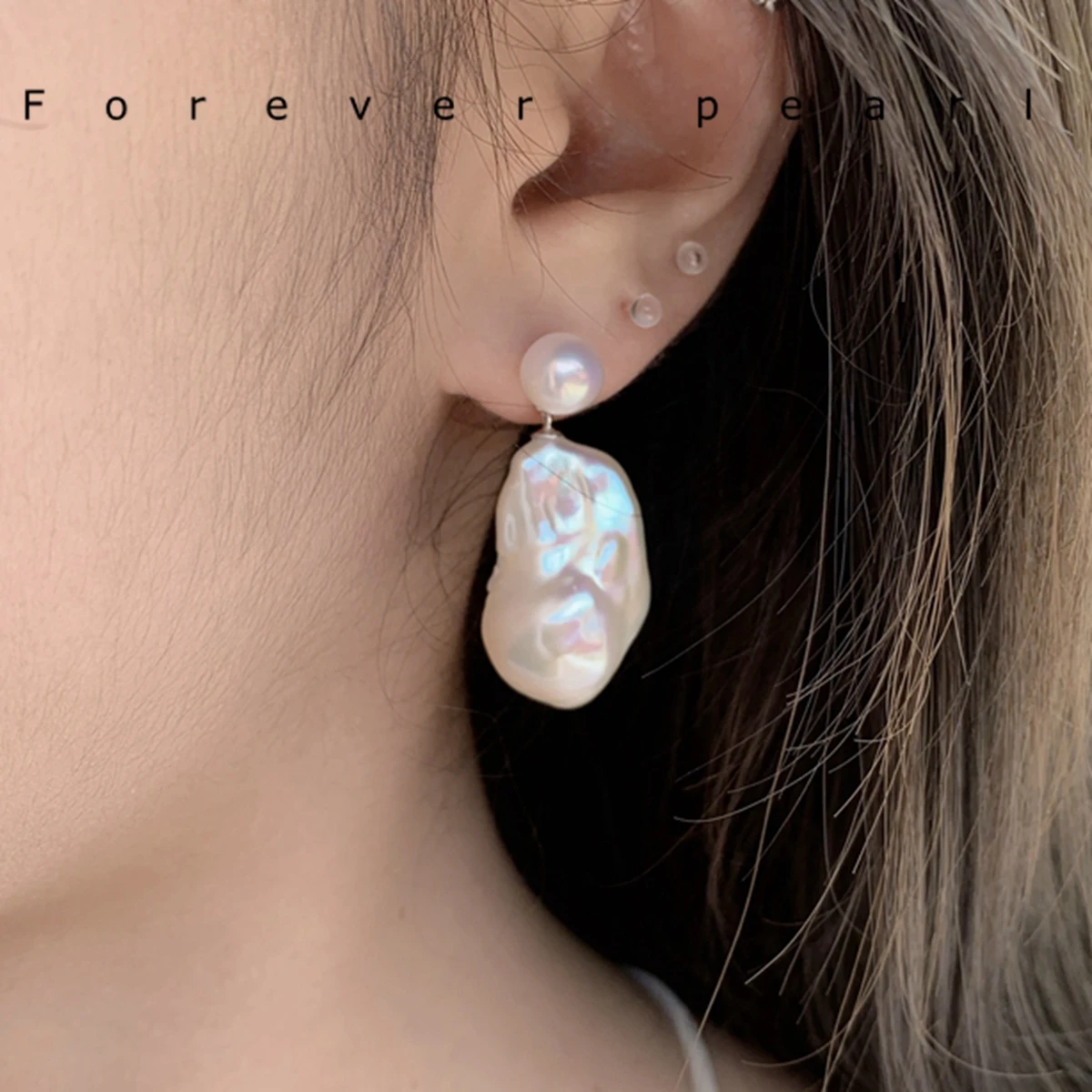 Baroque 15-25mm Natural Freshwater Shaped Pearl Retro Irregular Double Beaded Earrings Temperament Premium Women\'s Jewelry Gift