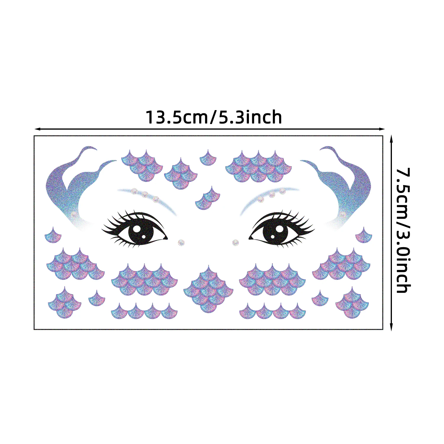 8 أوراق حورية البحر الموازين الوجه بريق ملصقات الوشم المؤقت سباركلي الملونة العين الجبين الفن ماكياج تصميم الموازين وهمية