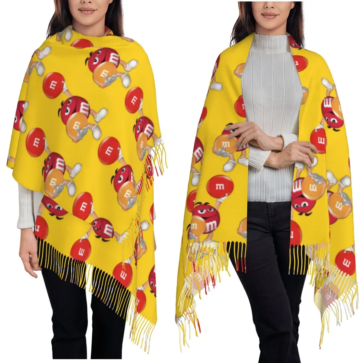 

Конфеты M и M Шоколадный мем Шарф Шарфы с кисточками Женские мягкие теплые шали и накидки Длинная осенне-зимняя шаль