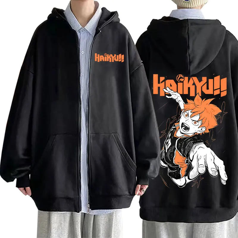 Anime Haikyuu Hinata Shoyo Grafik-Reißverschluss-Hoodie für Männer und Frauen, Manga Oversized Zip-Up-Jacke, Unisex Mode Vintage Casual Hoodies – Detail 2