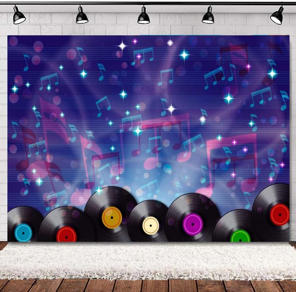 Disco Party Dance Hall Nightclub Carnival Photography Backdrop Old Record Musical Note Stave 70s 80s 90s Background Poster