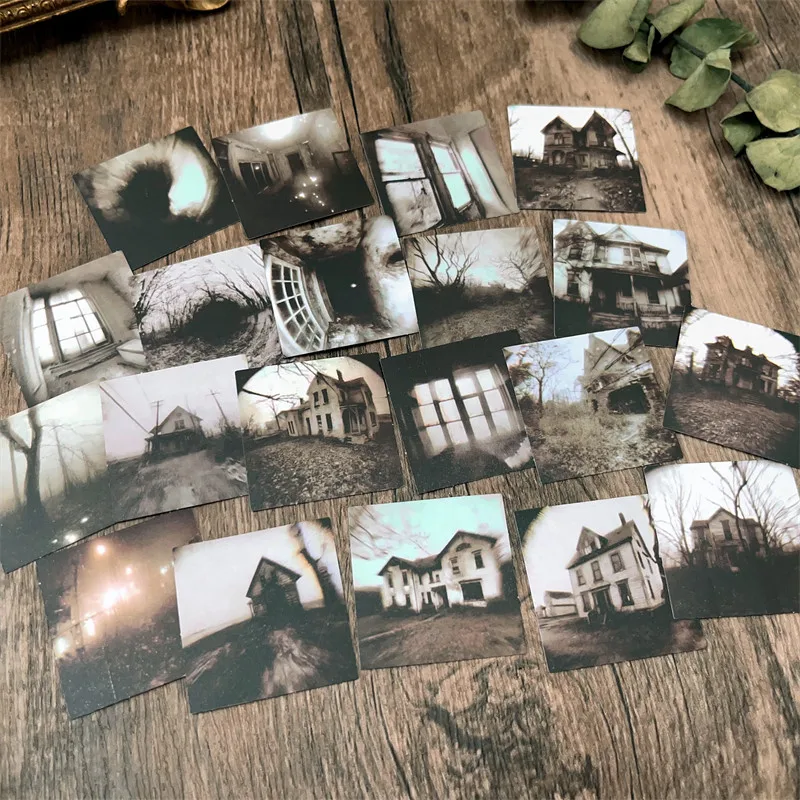 20 Stück Dunkle Gothic Verlassenes Haus Aufkleber Grunge Quadratische Sticker TN Scrapbooking Ephemera Junk Journal Zubehör Ästhetisch