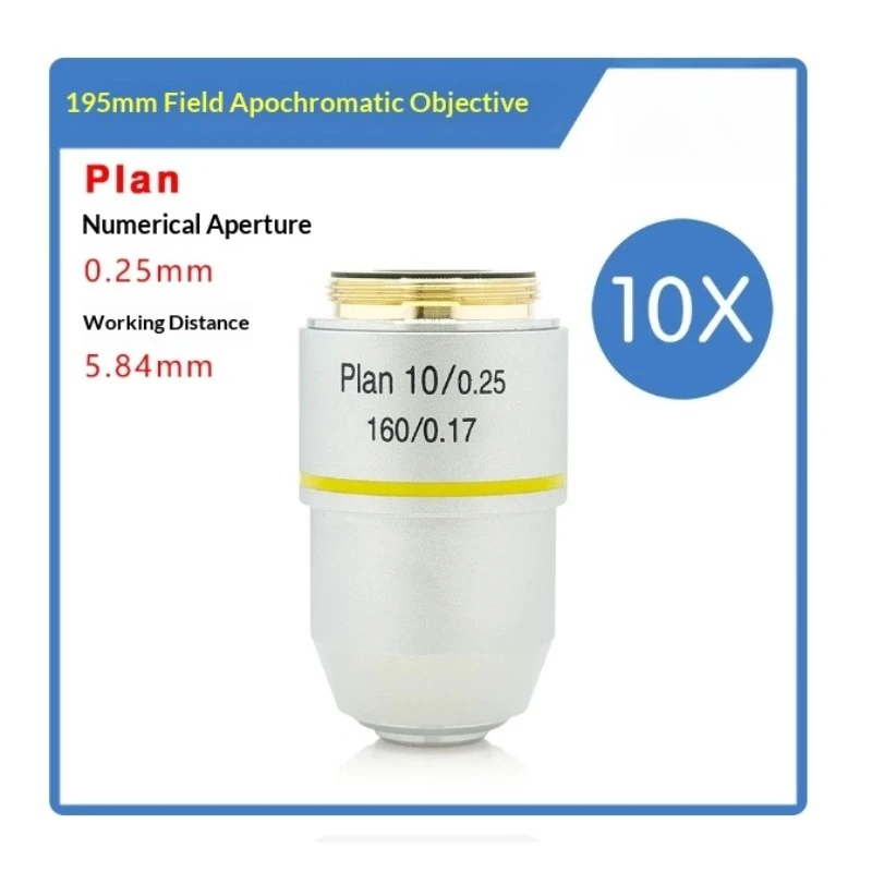 Finite Objective Lens 195 Plan Achromatic 4X 10X 20X 40X 60X 100X Professional Biological Microscope Standard Cover Glass 0.17mm