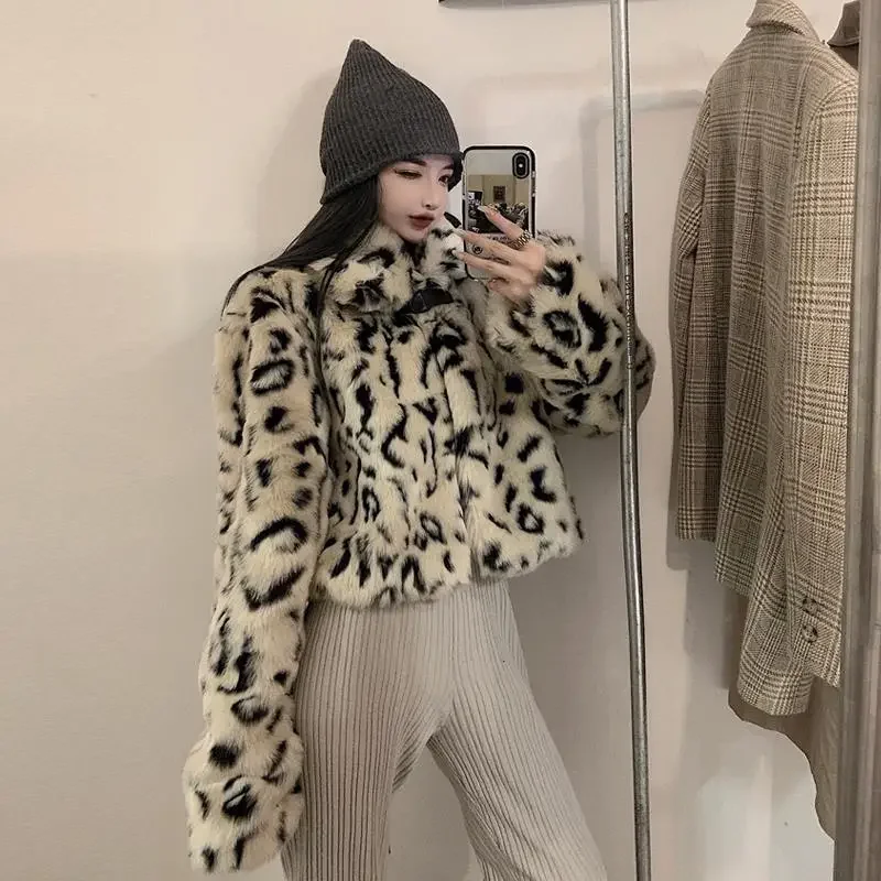 Vintage Leopard Quilted Cropped Coat Korean Loose Trendy Streetwear Fashion All Match Y2k Winter Women Coat Warm 2024 Jacket