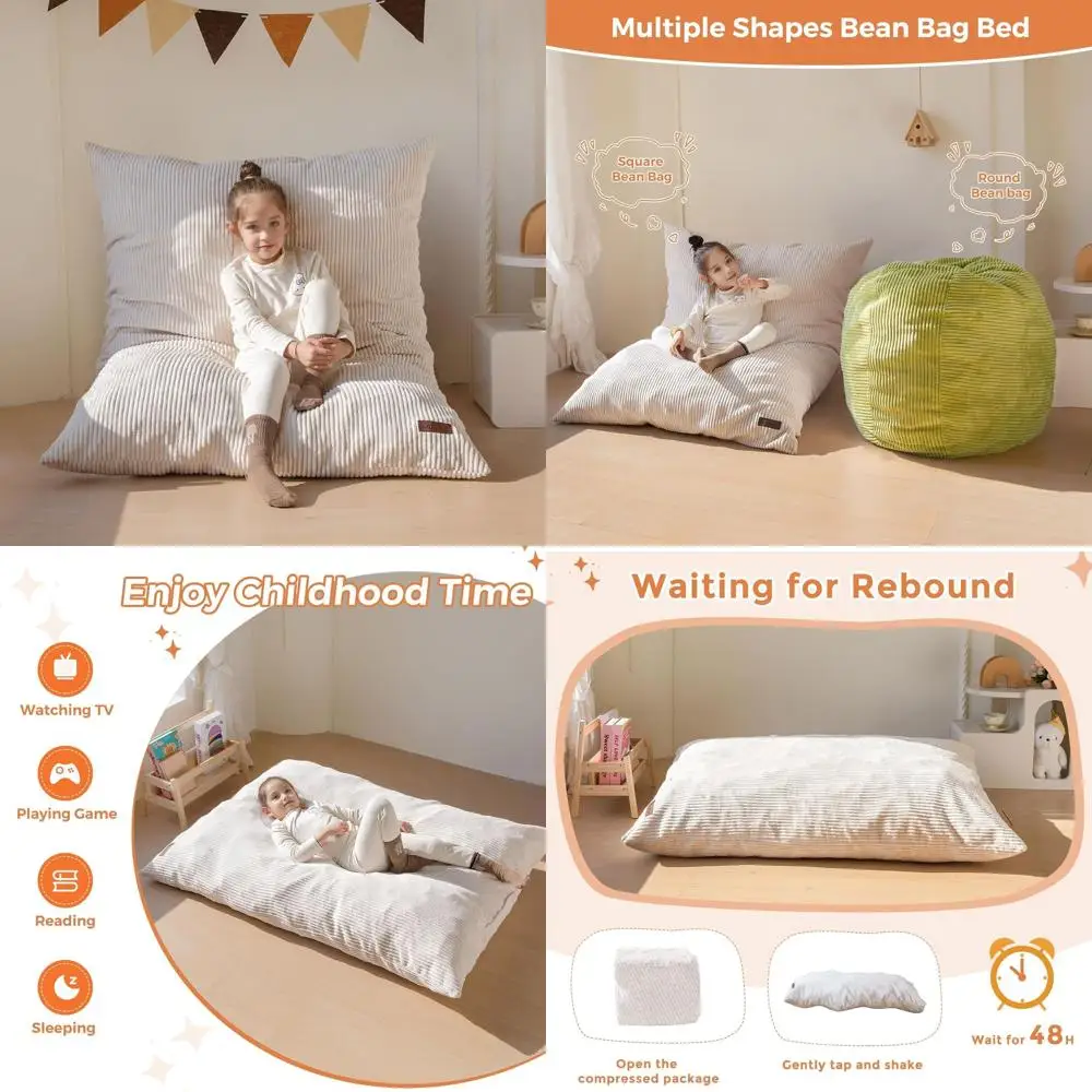

Трансформируемое детское кресло-мешок, шезлонг и напольный диван с наполнителем из пенопласта высокой плотности для чтения, игр и комфорта