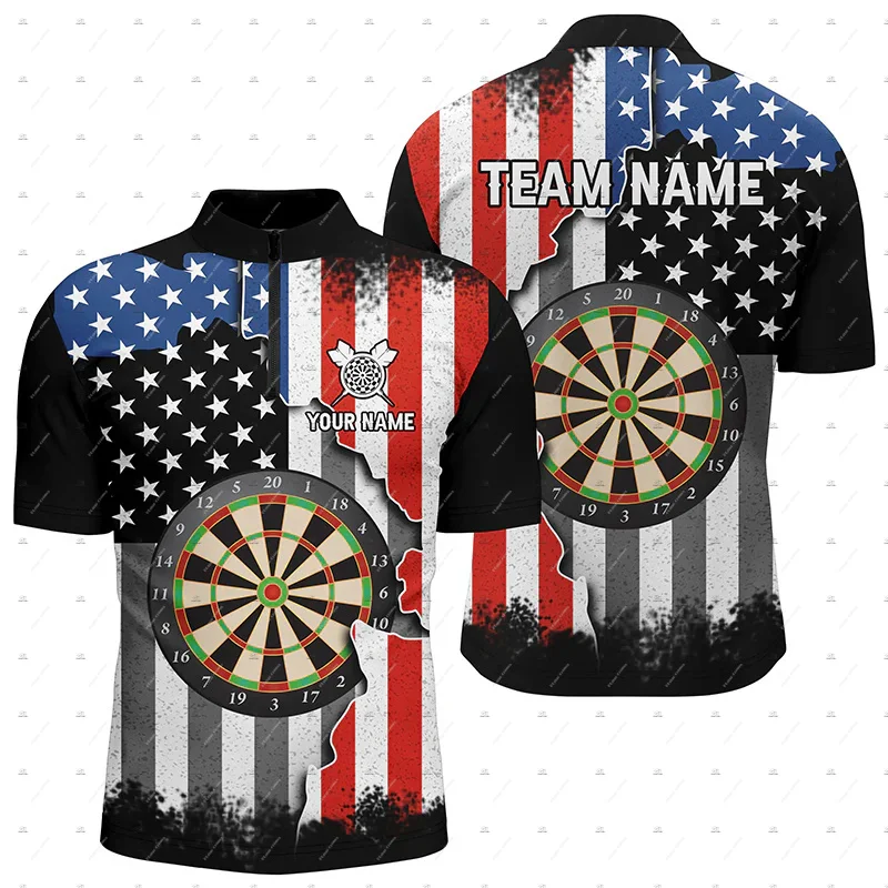 Custom Name Mesh Breathable Darts Skull Tiger Flame Graffiti Retro 3DPrint Harajuku Summer Short Sleeve Zip Polo Jersey Shirts T