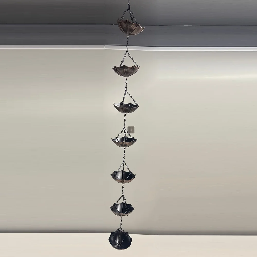 Rain Chain with Mobile Cups Outdoor Metal Rain Chimes Decorative Umbrella Rain Chains for Roof Drainage Patio and Decoration