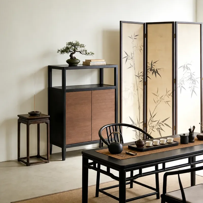 Song Dynasty Style Solid Wood Four Leaf Clover Retro Locker Hollow Storage Cabinet for Dining Room Sideboard Tea Room