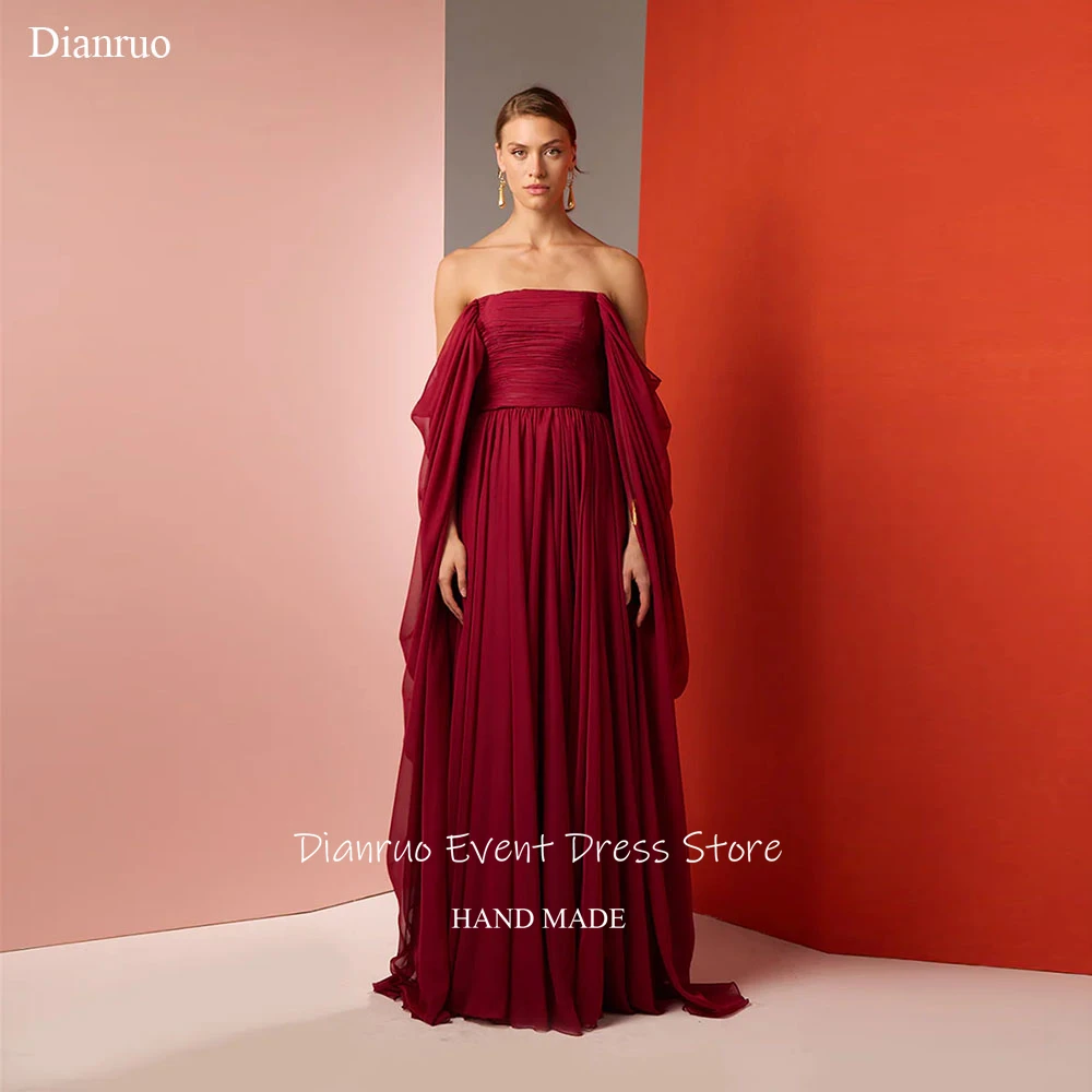 

Dianruo Burgundy Maxi Evening Dress Flowing Sleeves Ruched Party Gown Graceful Chiffon Vestidos De Fiesta Elegantes Customized