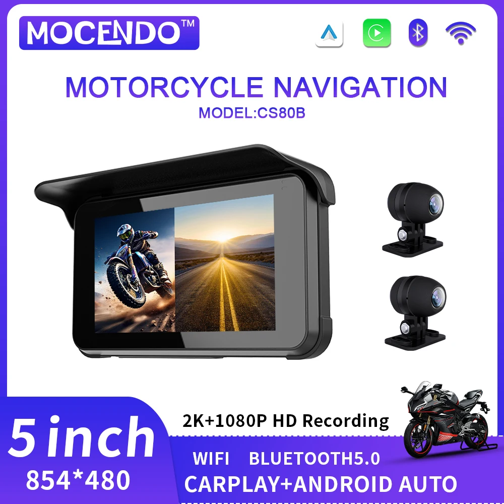 NEW Portable 5 Inch Motorcycle Navigation GPS Wireless Apple CarPlay Android Auto IPX7 Waterproof Touch Screen Display