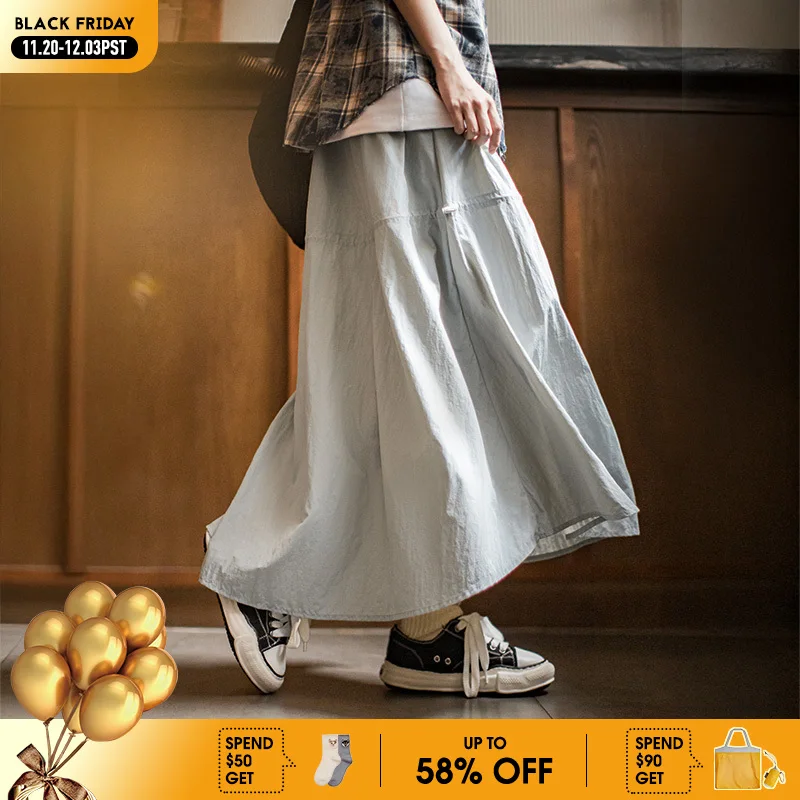 

Maden Women's Casual Maxi Skirt Lightweight A-Line Skirt with Elastic Waist Side Pockets Breathable Double-Layer Summer Dress