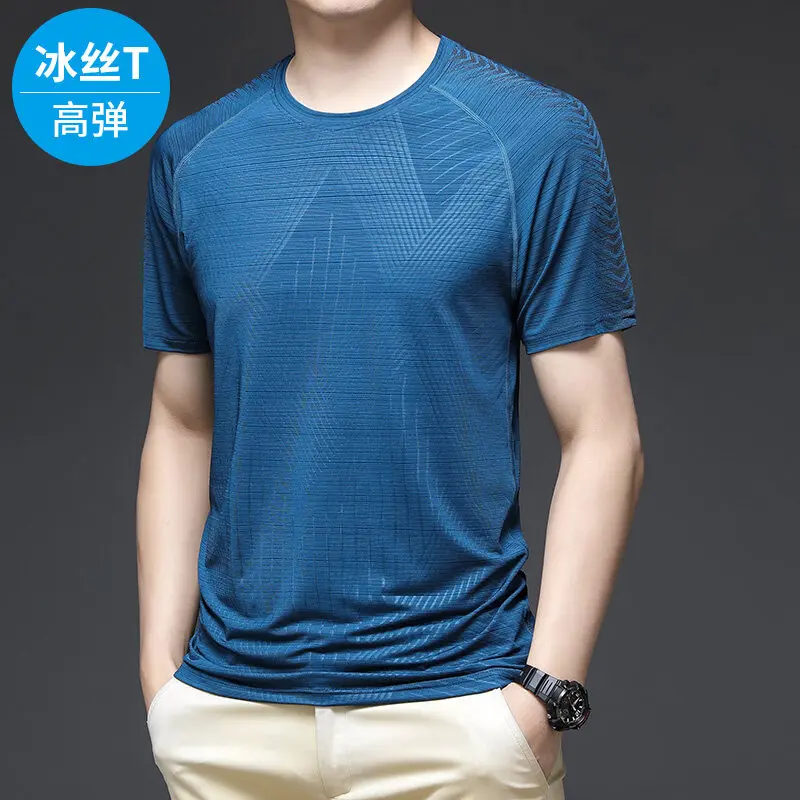 Summer New Round Neck Fashion Short Sleeve T-shirt Man High Street Casual Loose Pullovers Breathable Quick Drying Motion Tops