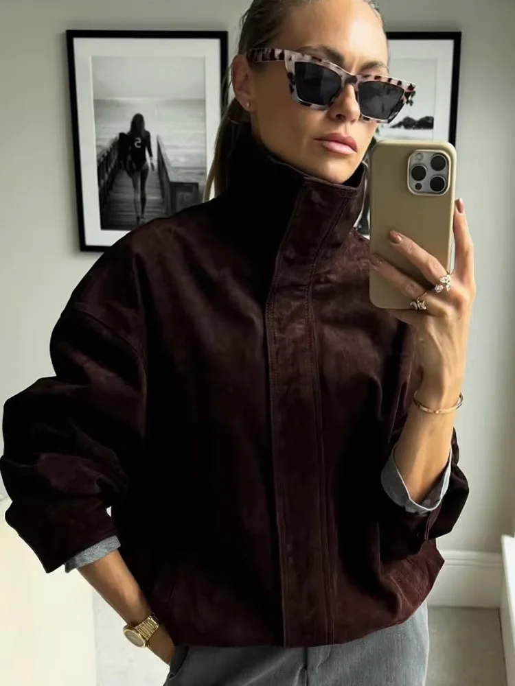 

HH Autumn Woman High Collar Zipper Pocket Design Long Sleeves Short Jackets Women Fashion Loose Street Style Casual Coats