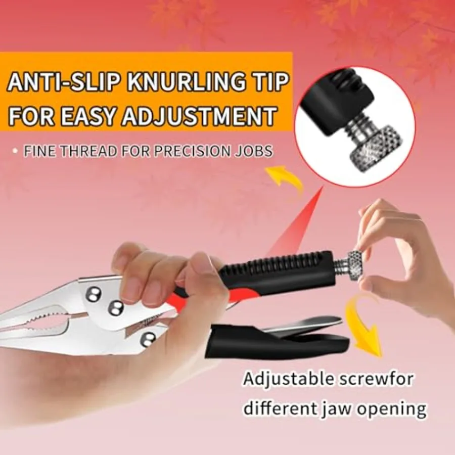 مجموعة كماشة قفل مكونة من 6 قطع بأنف طويل 61 2 91 2 فك منحني 5 7 10 CClamp 6 برغي قابل للتعديل لعقد الدقة وآمن