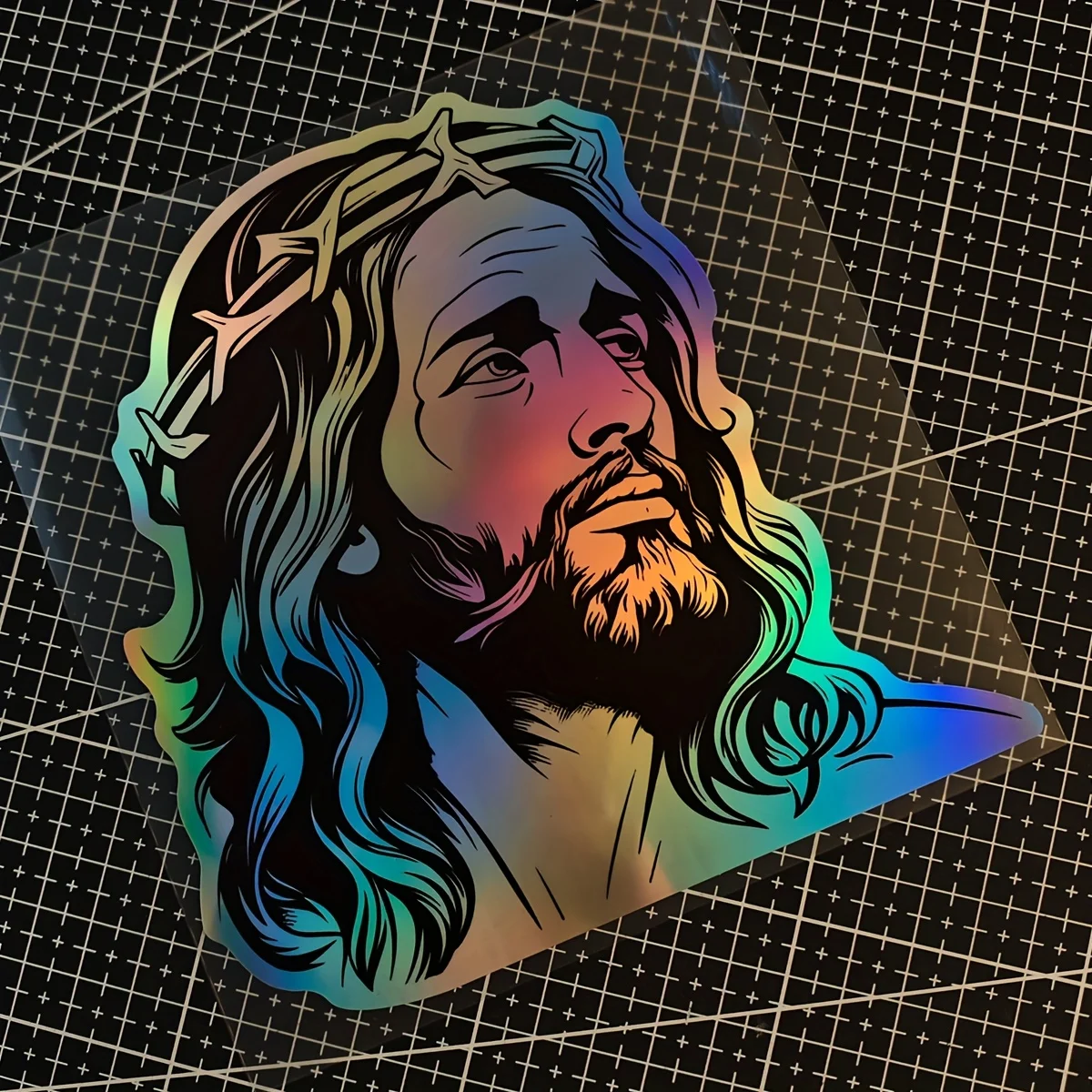 

1 шт. голографическая виниловая наклейка с изображением молящегося Иисуса, религиозная наклейка из ПВХ с короной из шипов, водонепроницаемая, для автомобиля, мотоцикла, ноутбука, бутылки