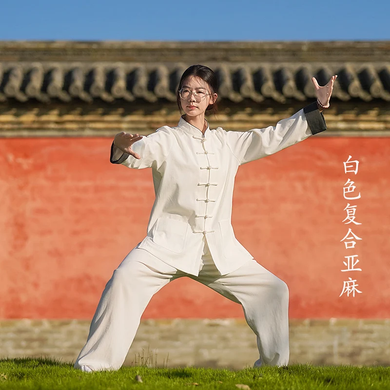 Wudang Fleece-Lined Winter Tai Chi Suit, Premium Thickened Women's Practice Wear, Unisex Mandarin Collar Baduanjin Performance
