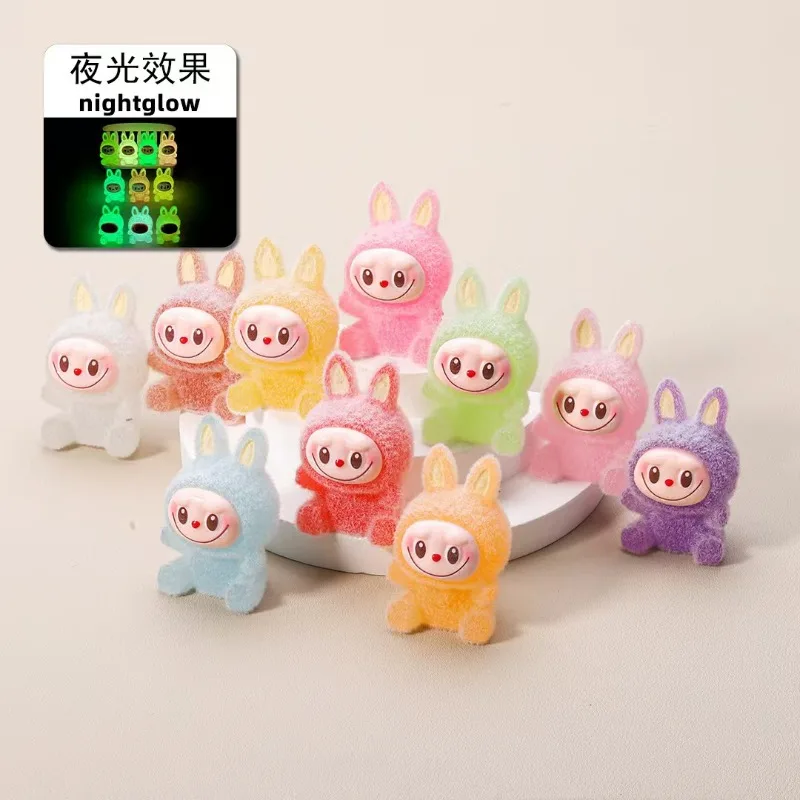 

10pcs Cute Labubu Doll Flocking Vinyl Kawaii Night Light Doll Pendant Accessories Ornament Desktop Decoration Collect Toy Gift