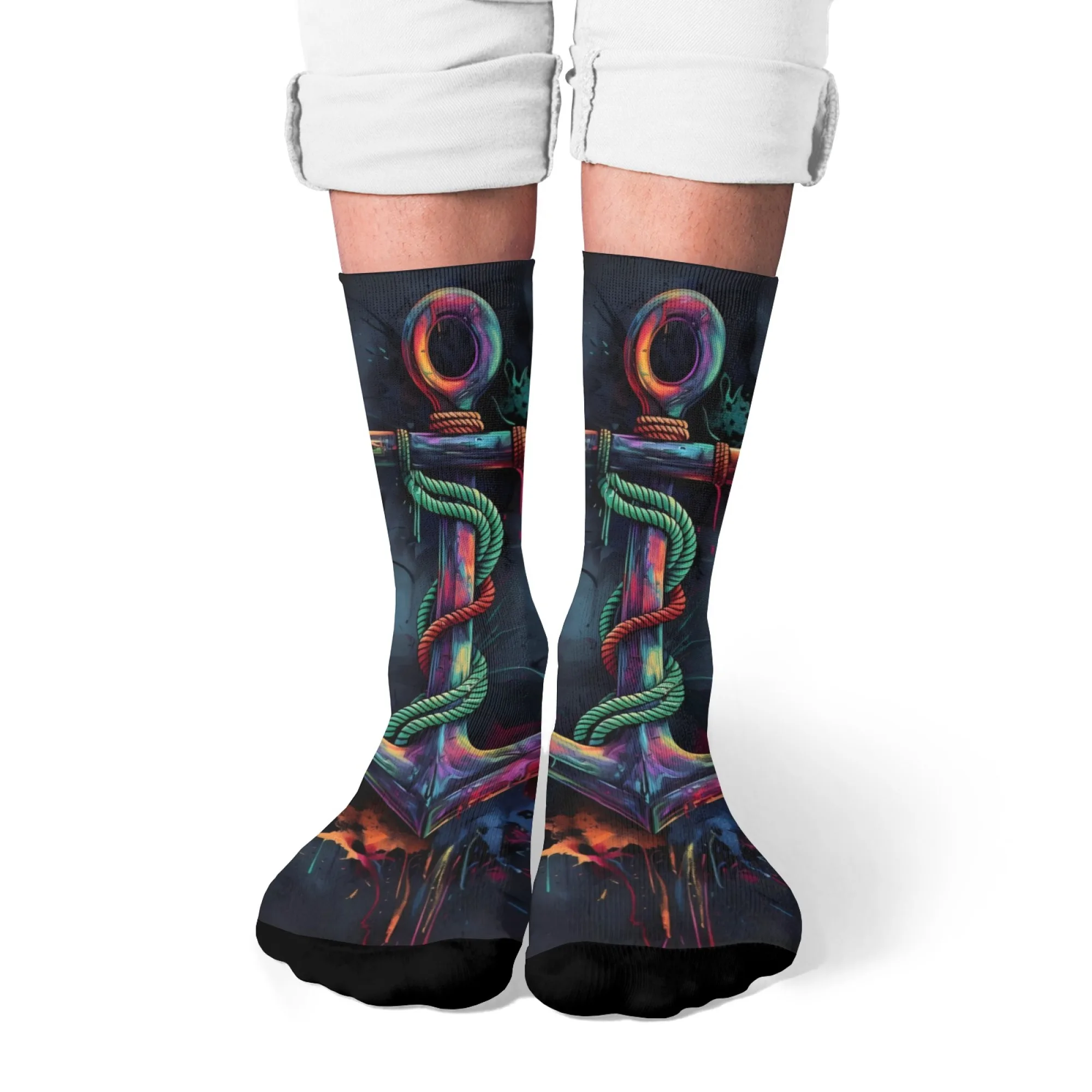Ankerdruck Herrensocken Neuheit Harajuku Retro Lustige Straße Hip-Hop Crew Socken Bequeme atmungsaktive rutschfeste Socken Lustiges Geschenk