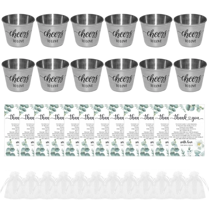 

Set Of 12 Wedding Party Gift with Sheer Bags Stainless Steel Cups Souvenirs